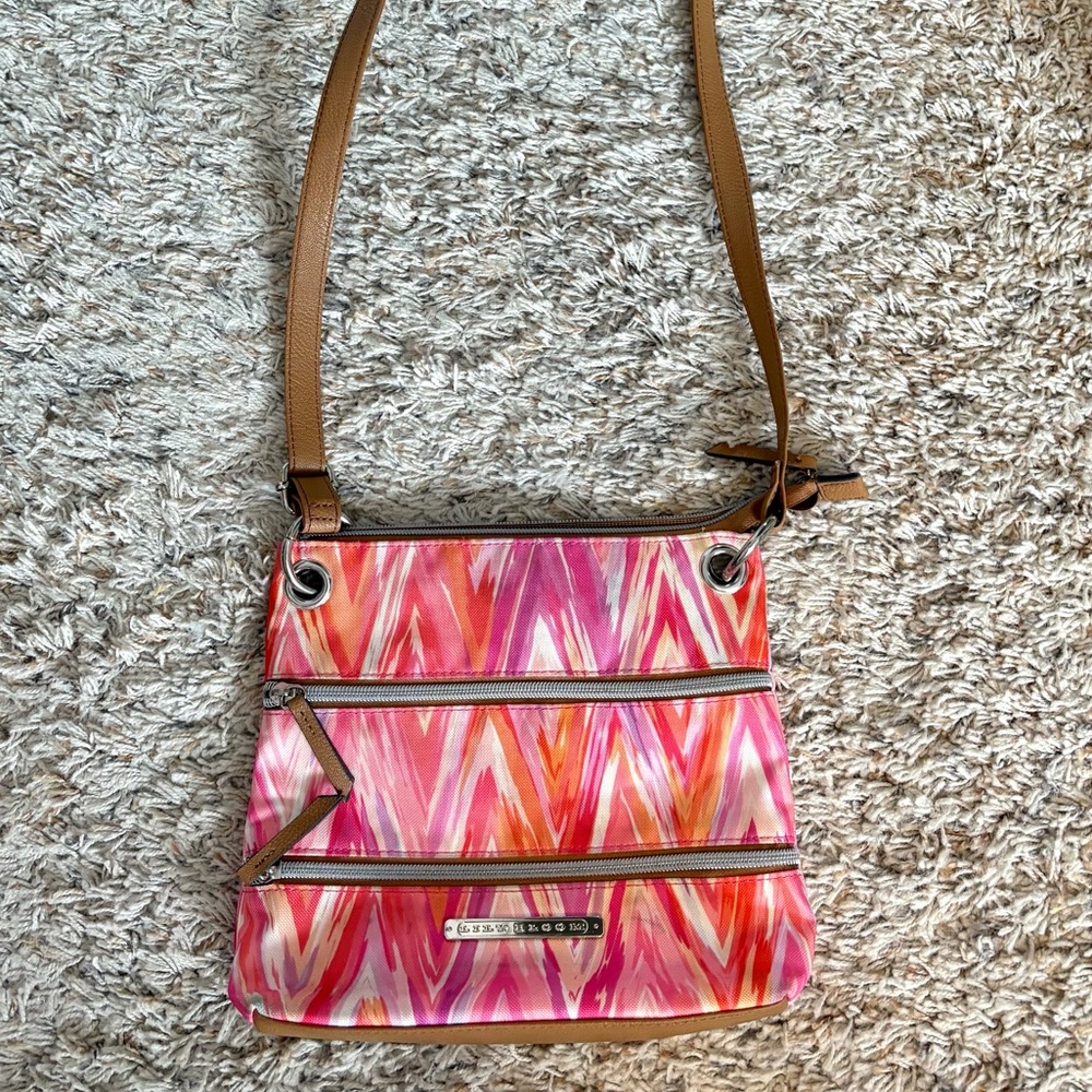 Lily Bloom - Women’s Pink / Orange Crossbody Bag, Zigzag Pattern Purse